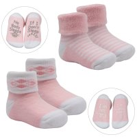 S520-P: Pink 2 Pack Anti-Slip Terry Socks (0-12 Months)